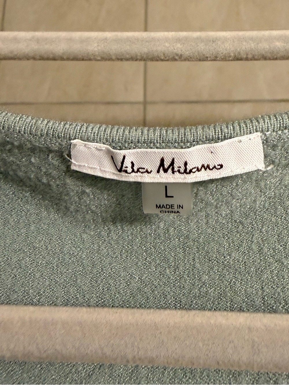 NWOT Vila Milano sage green V-neck lightweight short sleeved sweater, size Large - Picture 5 of 5